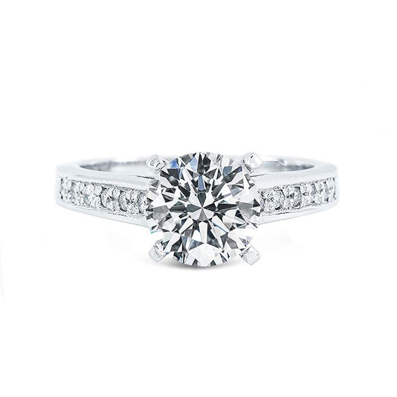0.12 CTW Round 14 K White Gold Side Stone Engagement Ring