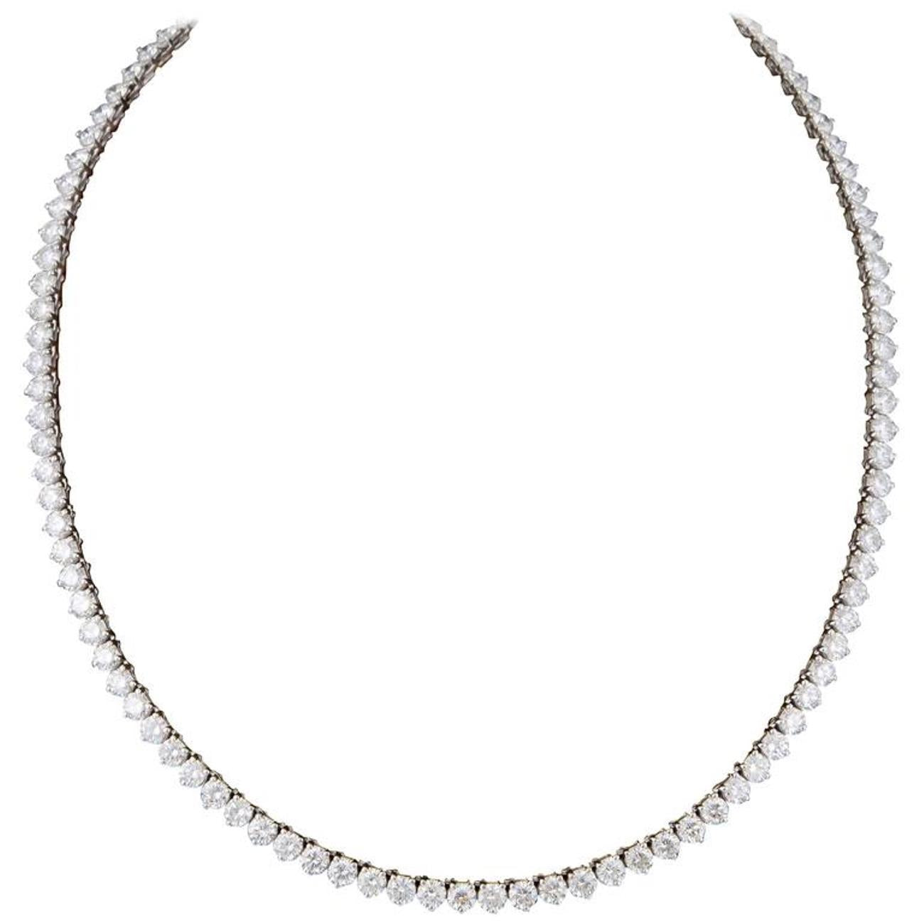 21.37 CTW Round 18 K White Gold Tennis Necklace