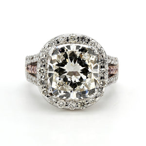 6.36 CTW Cushion 18 K White Gold Halo Engagement Ring