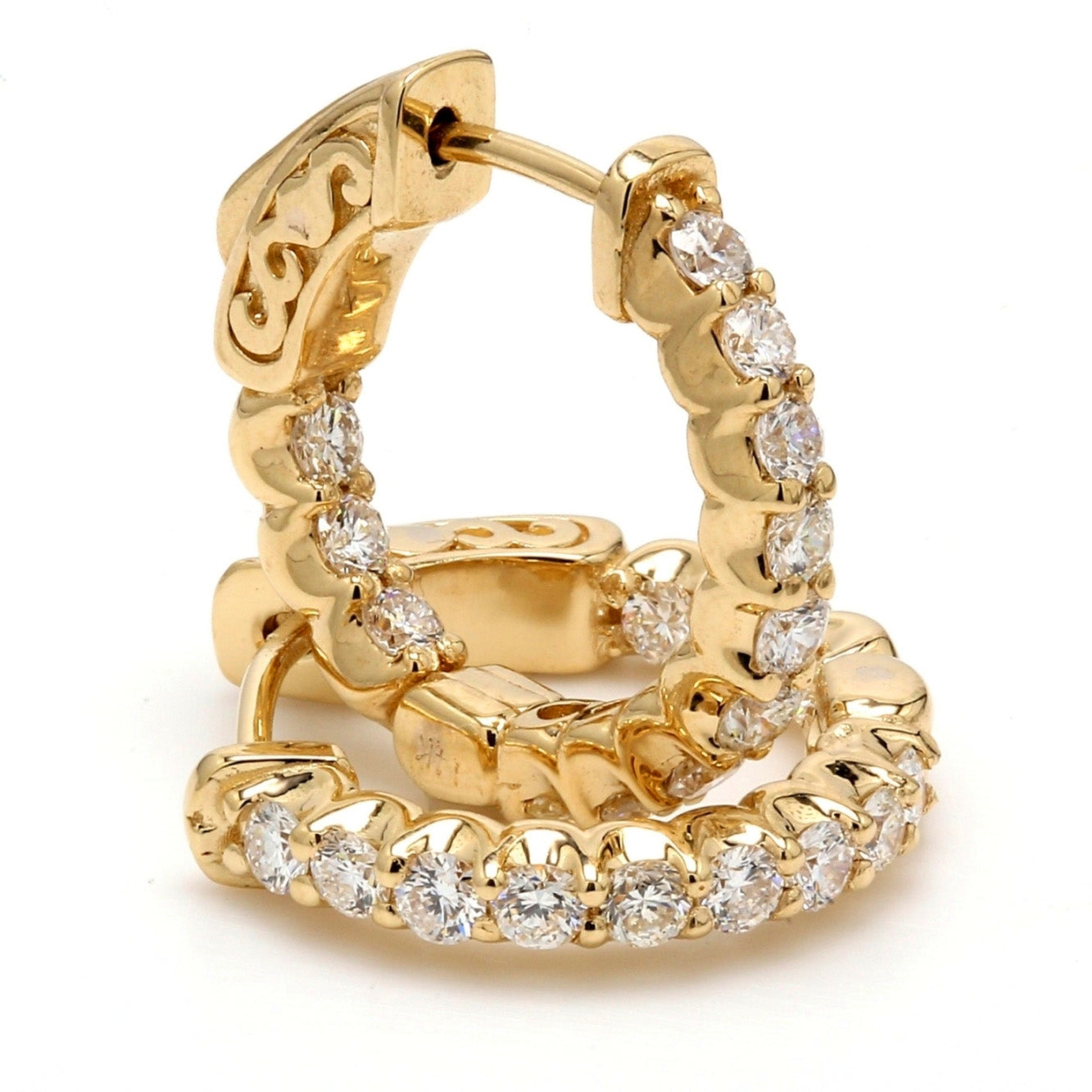 3.80 CTW Round 14 K Yellow Gold Hoop Earrings