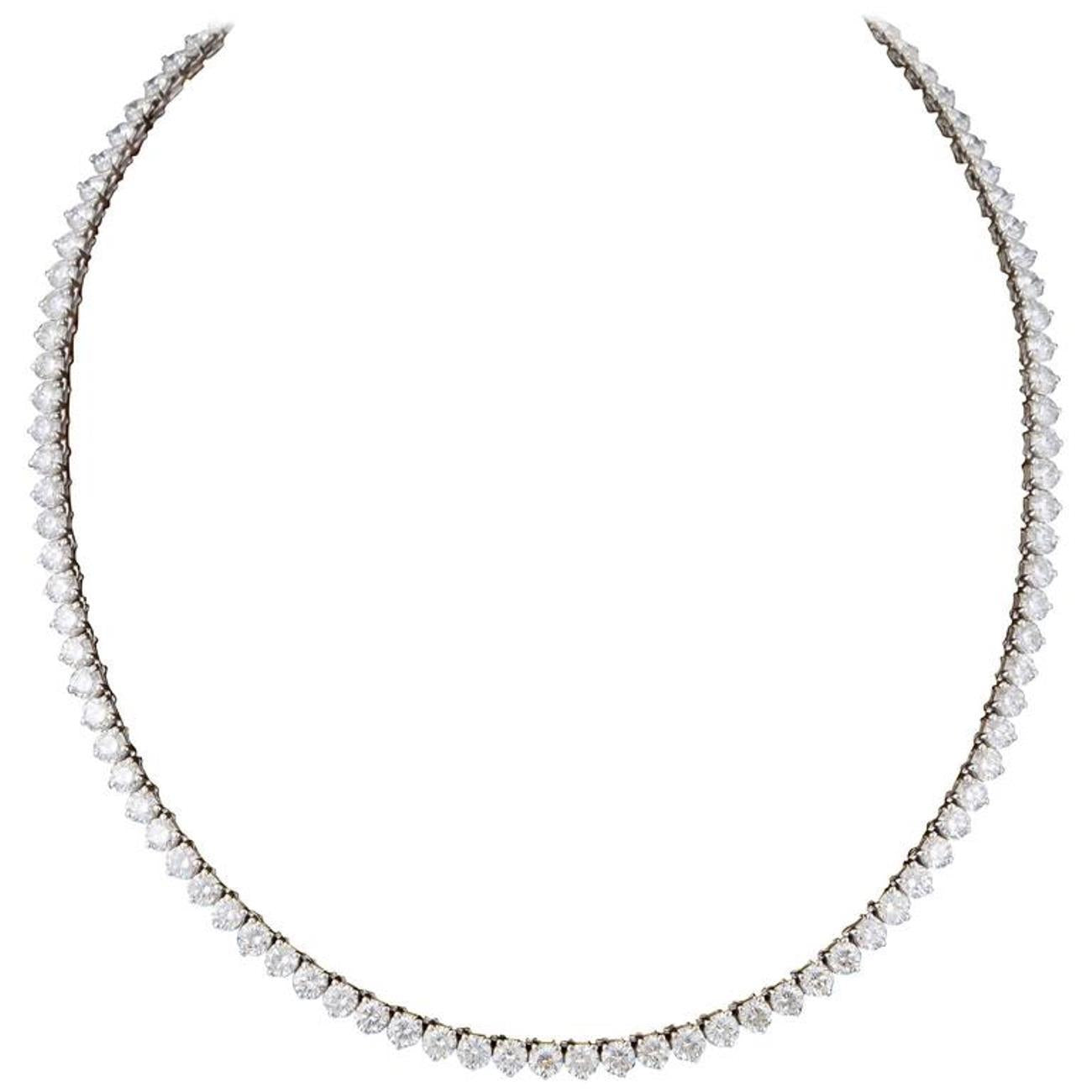 17.62 CTW Round 14 K White Gold Tennis Necklace