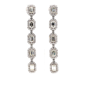 3.91 CTW Emerald 14 K White Gold Drop Earrings