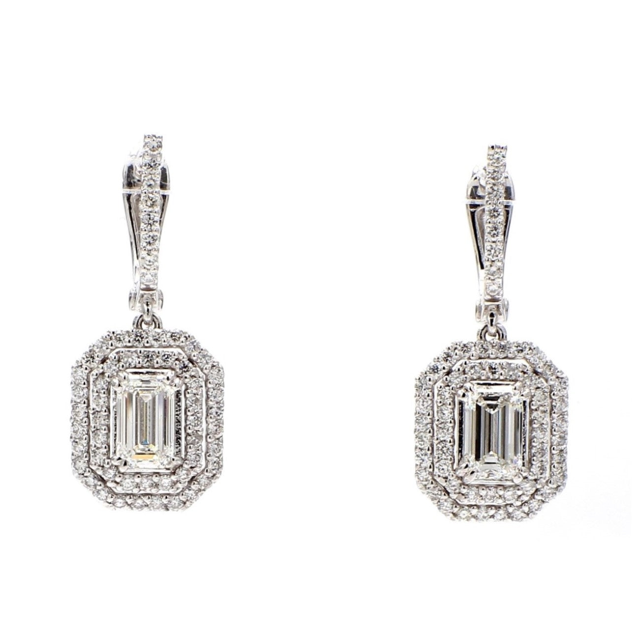 2.99 CTW Emerald 14 K White Gold Drop Earrings