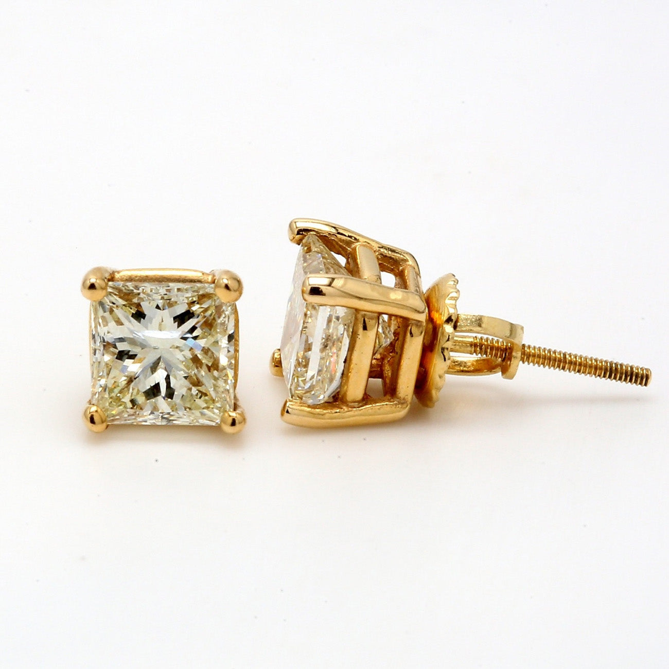2.18 CTW Princess 14 K Yellow Gold Earring Studs