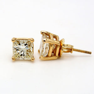 2.18 CTW Princess 14 K Yellow Gold Earring Studs