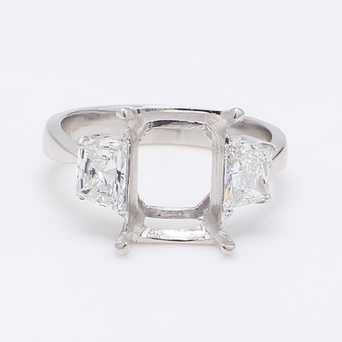 0.87 CTW Trapezoid 18 K White Gold Three Stone Engagement Ring