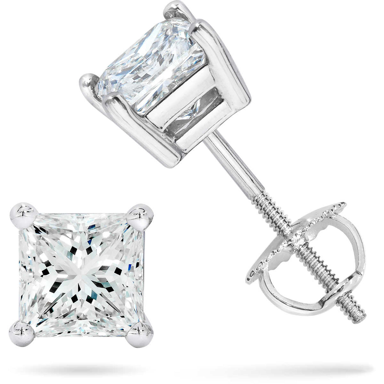 2.32 CTW Princess 14 K White Gold Earring Studs