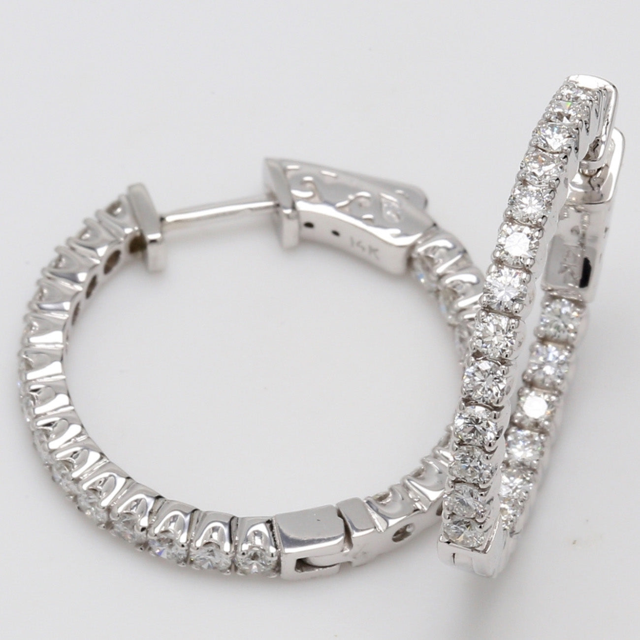 1.52 CTW Round 14 K White Gold Hoop Earrings