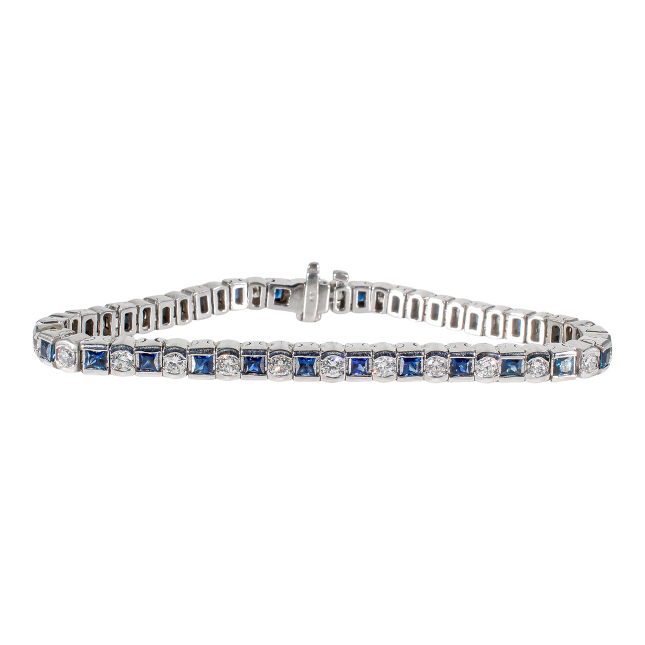 5.70 CTW Princess Sapphire 14 K White Gold Tennis Bracelet