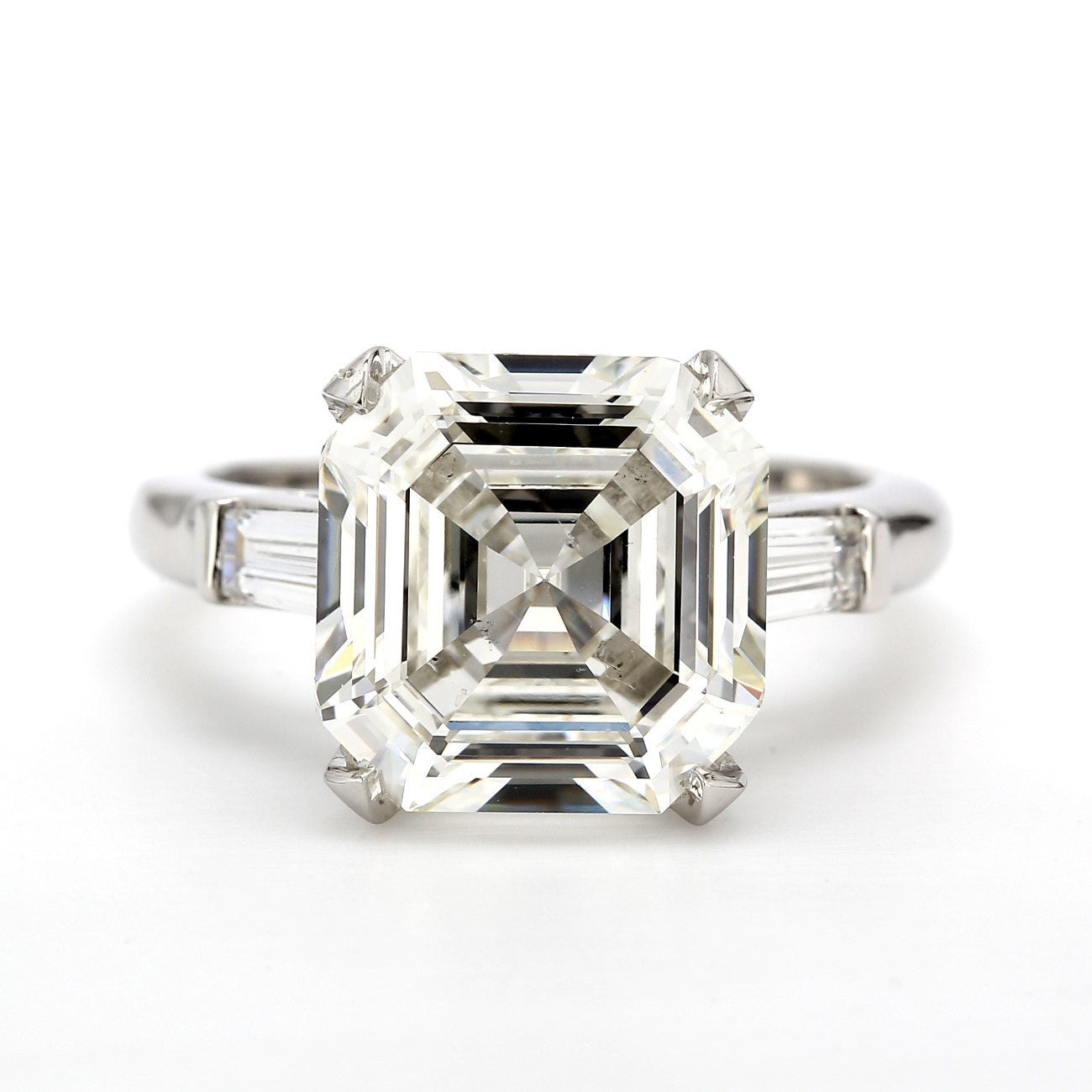 5.39 CTW Asscher Platinum Three Stone Engagement Ring