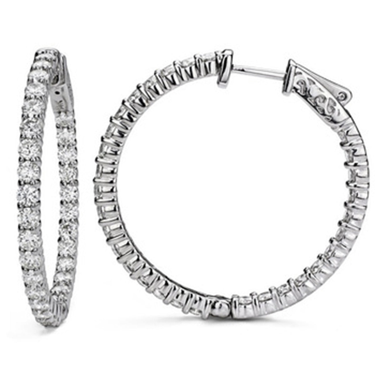 1.61 CTW Round 14 K White Gold Hoop Earrings