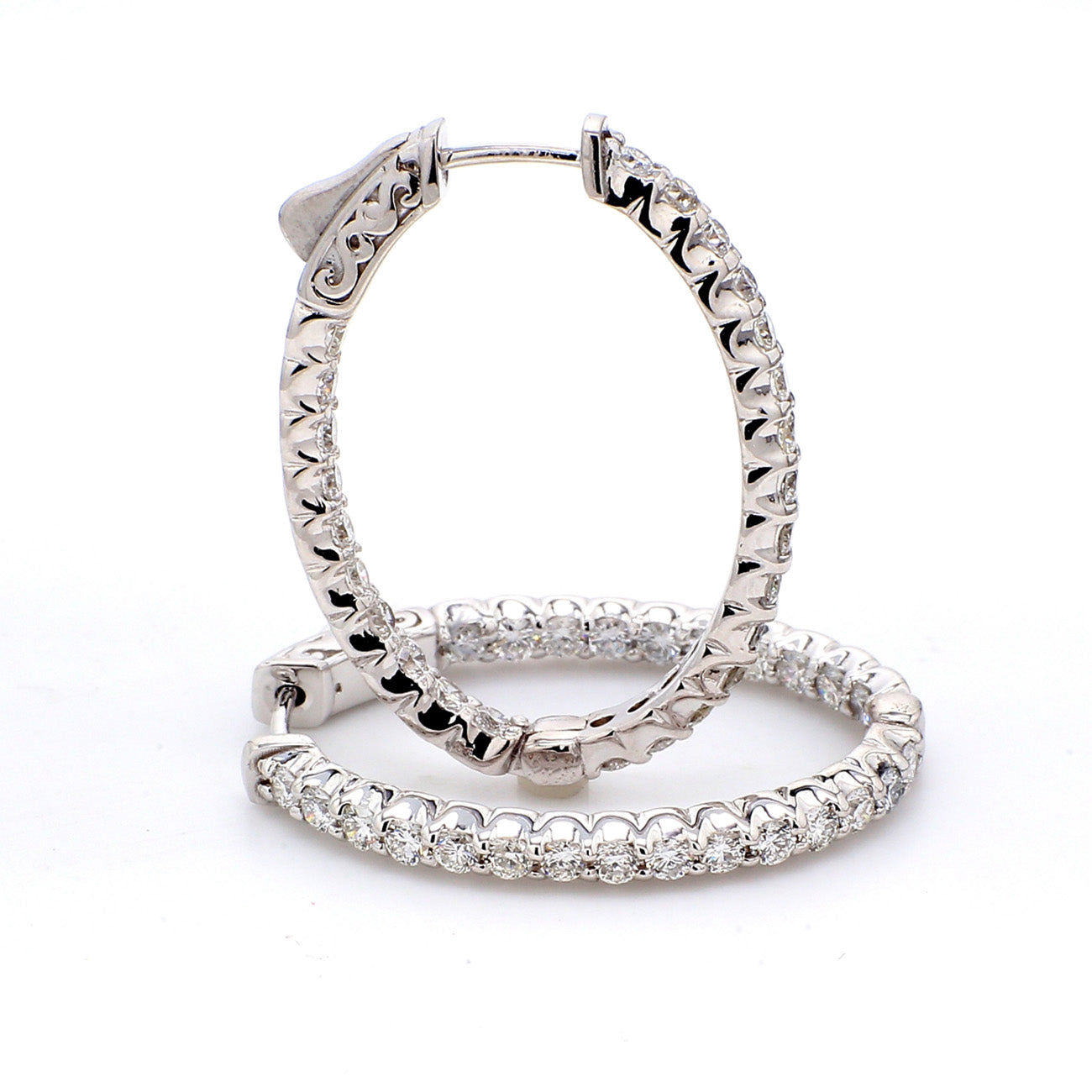 0.87 CTW Round 14 K White Gold Hoop Earrings