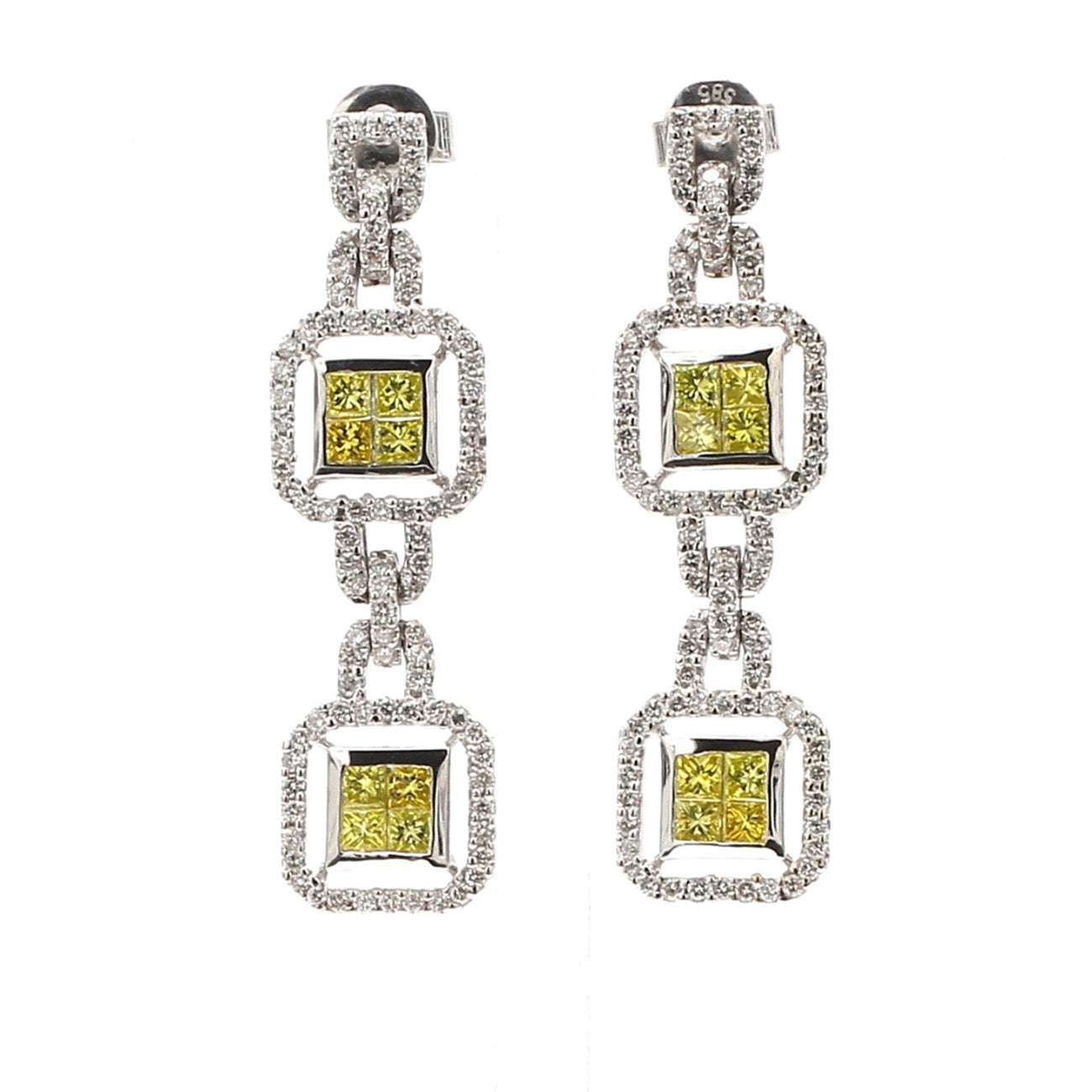 2.35 CTW Princess 14 K White Gold Drop Earrings