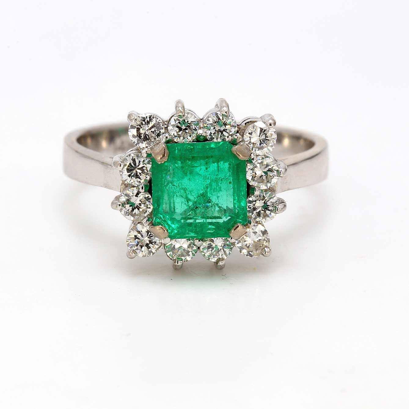 2.60 CTW Radiant Emerald 14 K White Gold Halo Engagement Ring