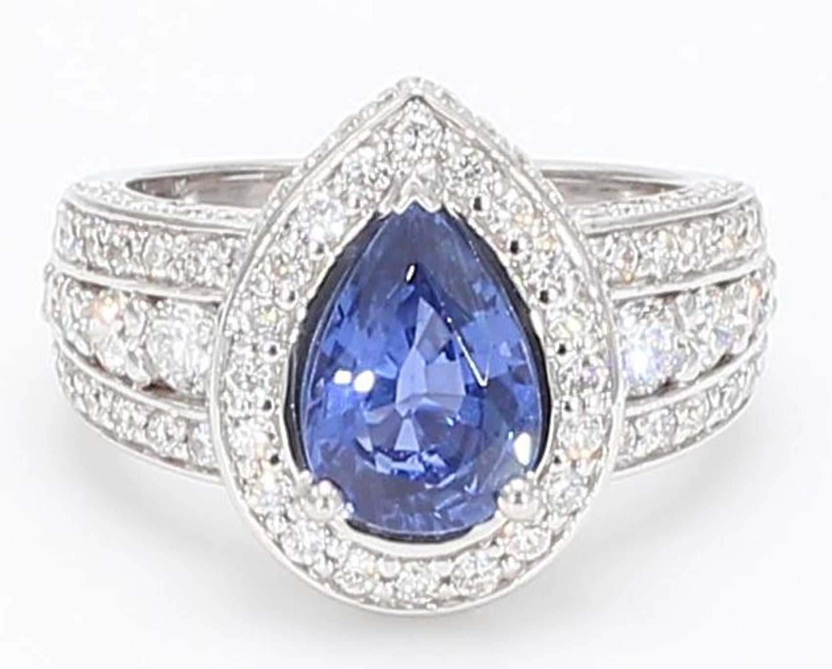 4.37 CTW Pear Tanzanite 14 K White Gold Halo Engagement Ring