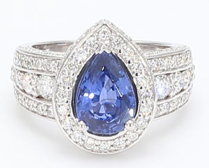 4.37 CTW Pear Tanzanite 14 K White Gold Halo Engagement Ring