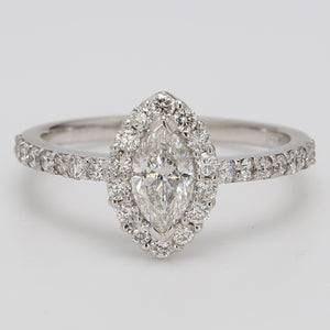 1.12 CTW Marquise 14 K White Gold Halo Engagement Ring