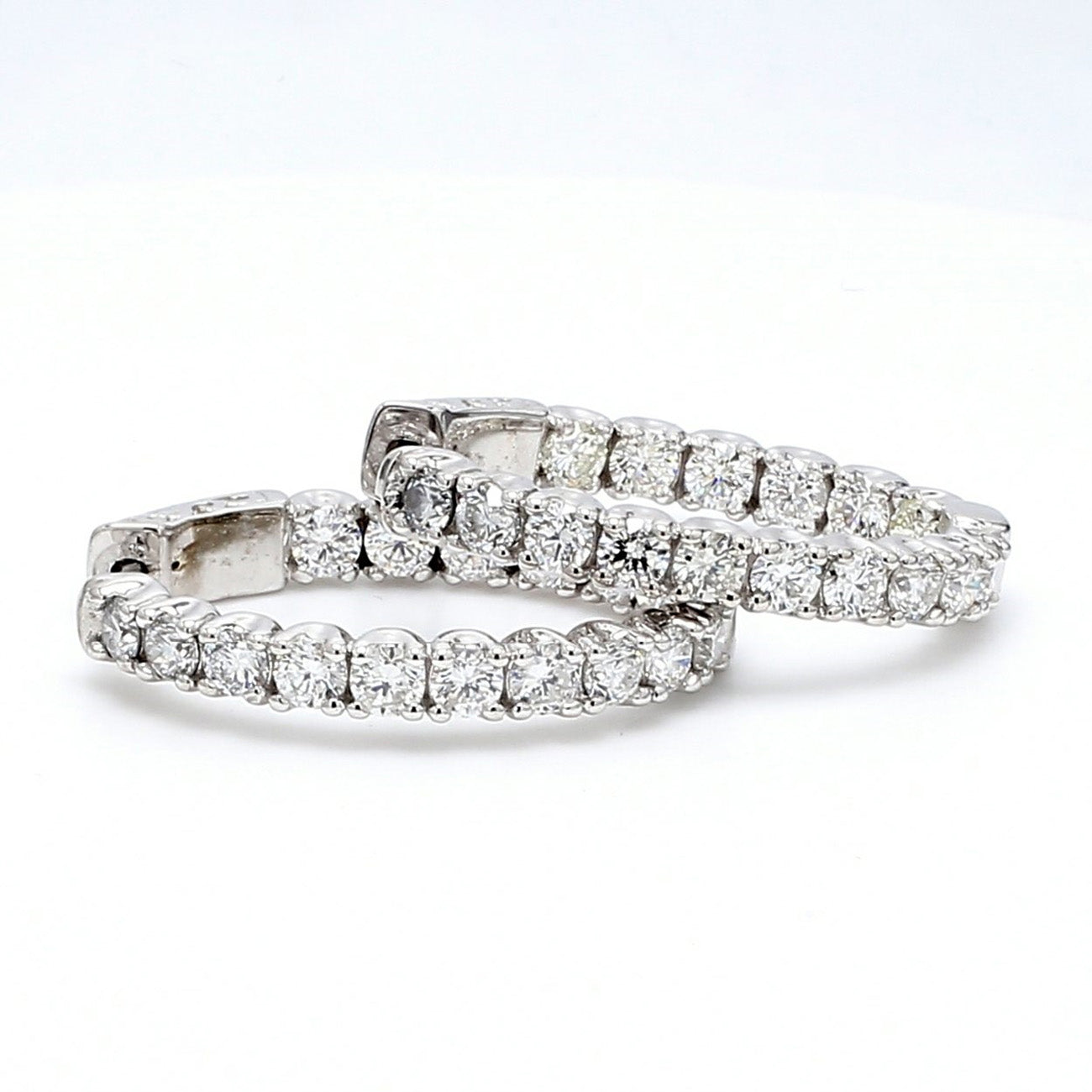 3.58 CTW Round 14 K White Gold Hoop Earrings