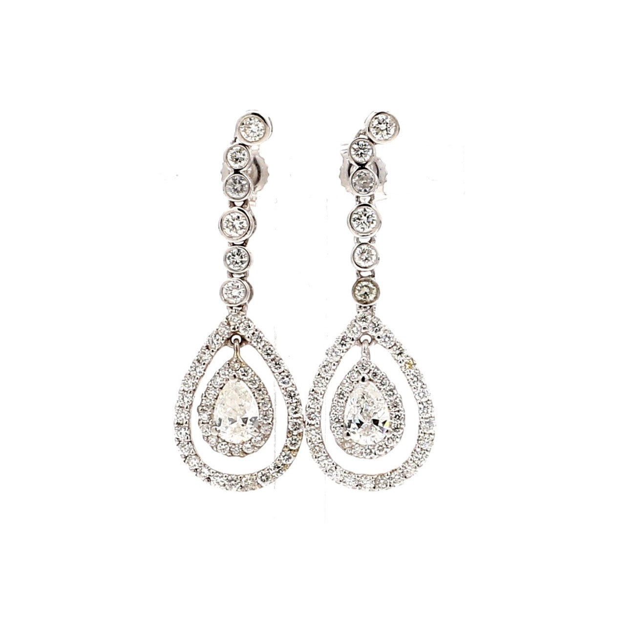 2.19 CTW Pear 14 K White Gold Drop Earrings