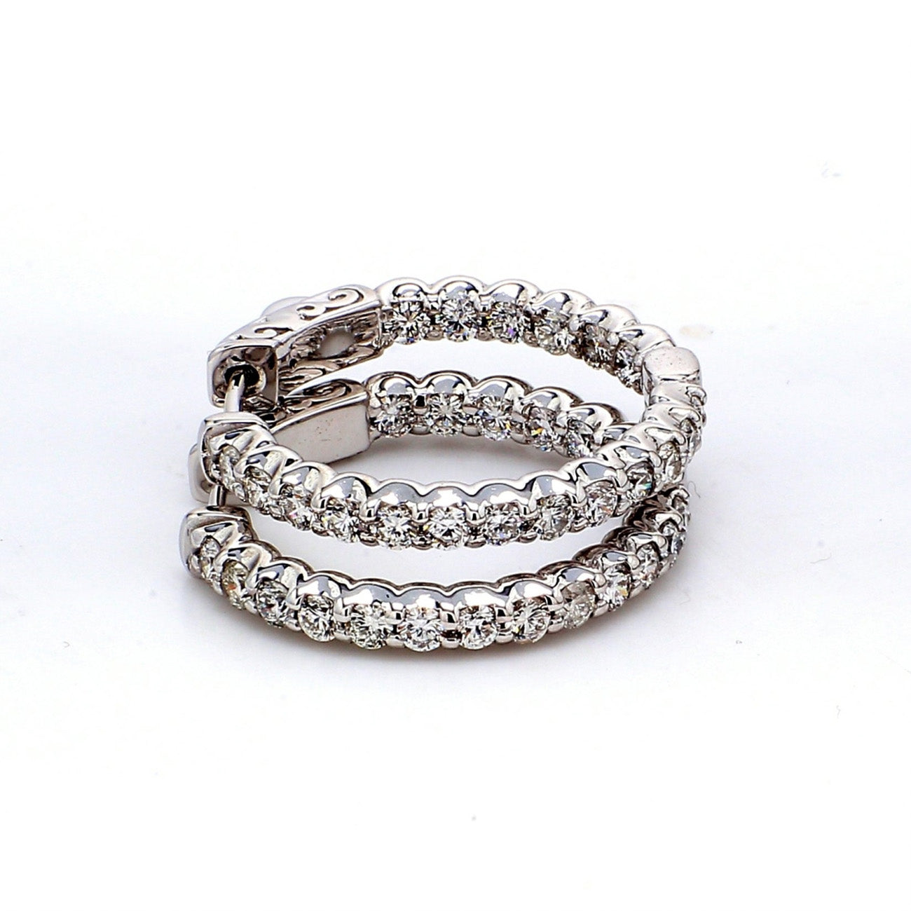 1.42 CTW Round 14 K White Gold Hoop Earrings