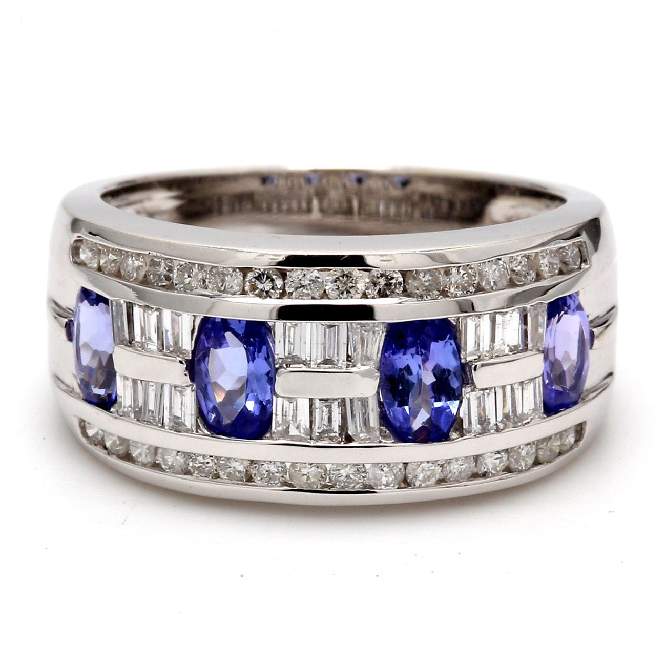 2.70 CTW Oval Tanzanite 14 K White Gold Diamond Wedding Band