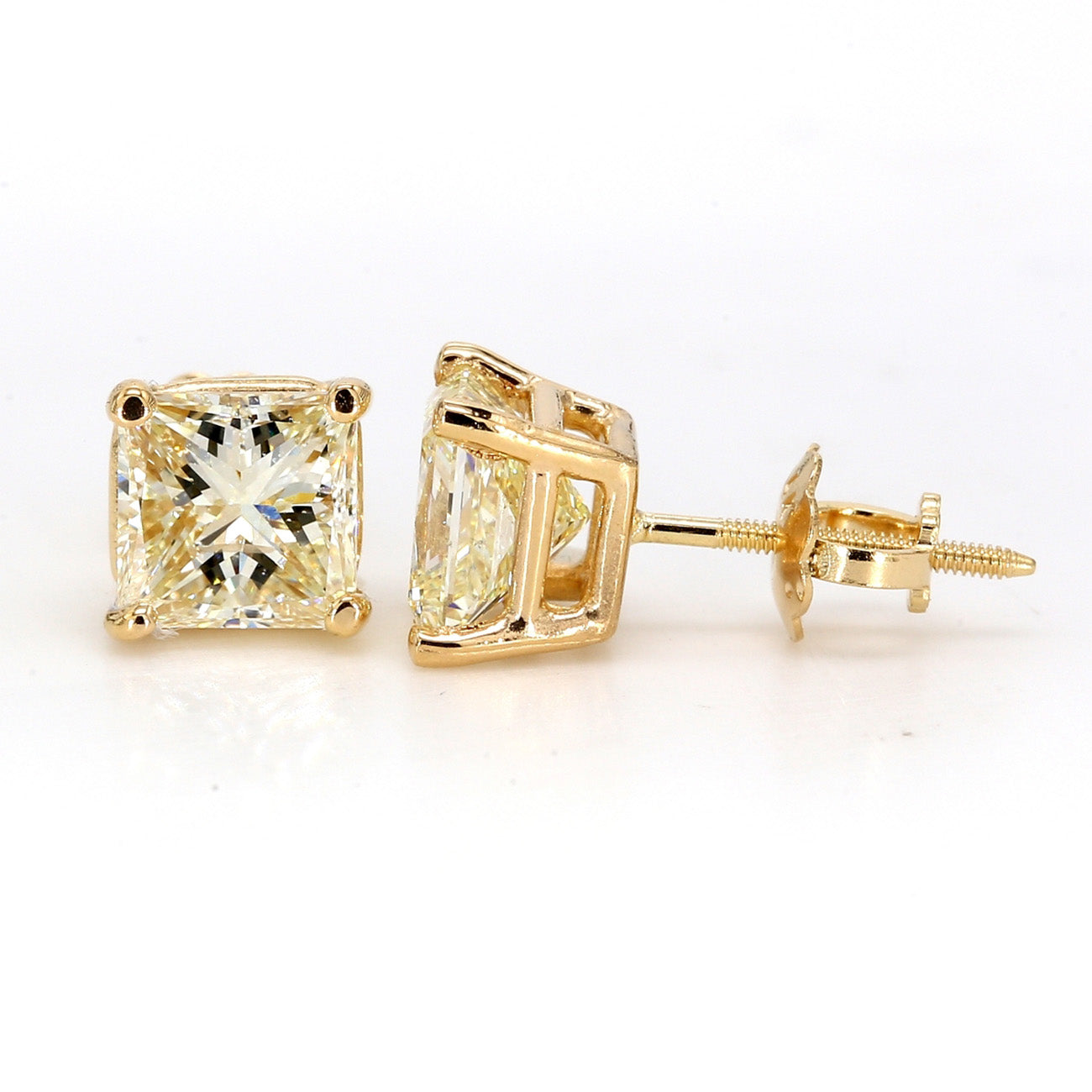 2.12 CTW Princess 14 K Yellow Gold Earring Studs