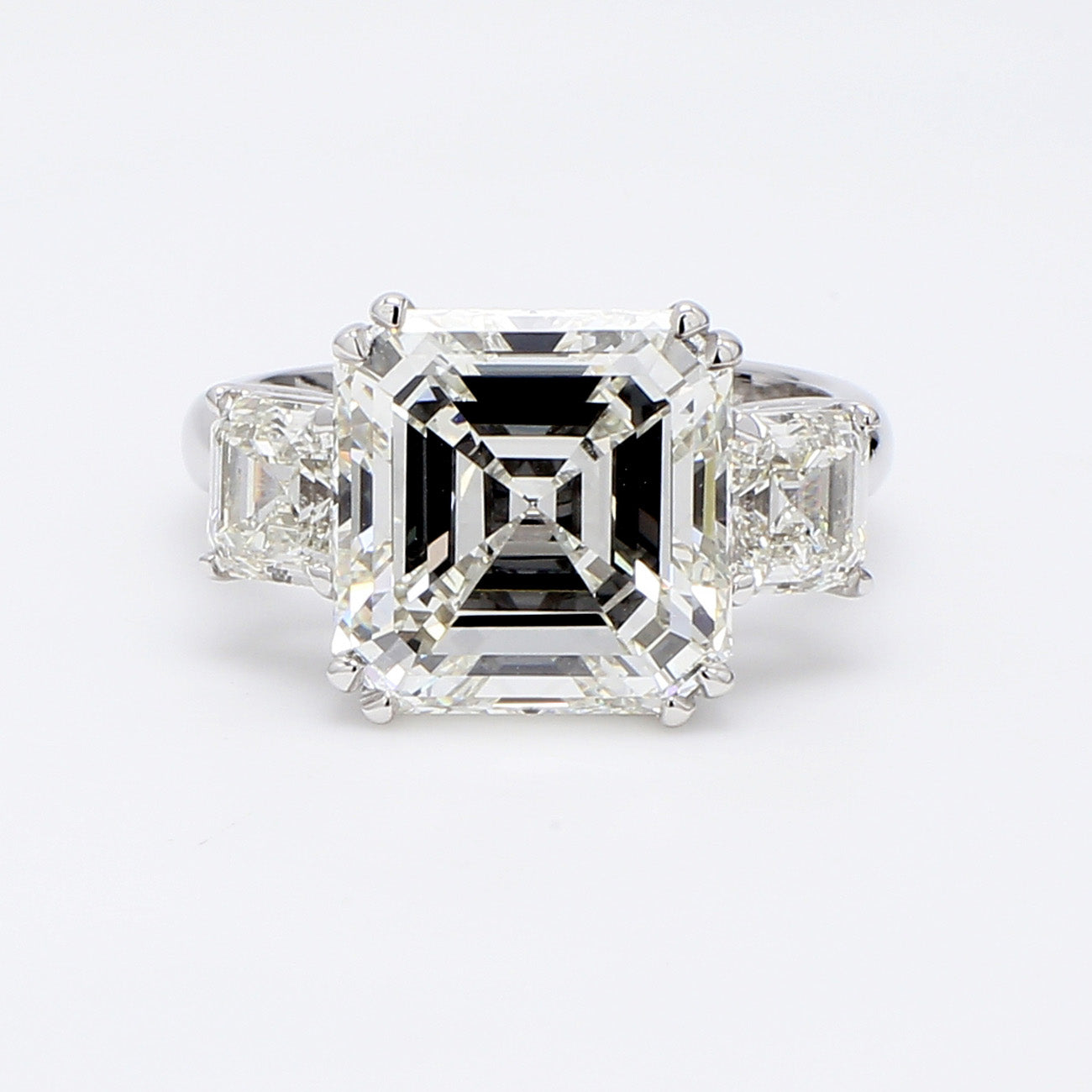 7.54 CTW Asscher Platinum Three Stone Engagement Ring