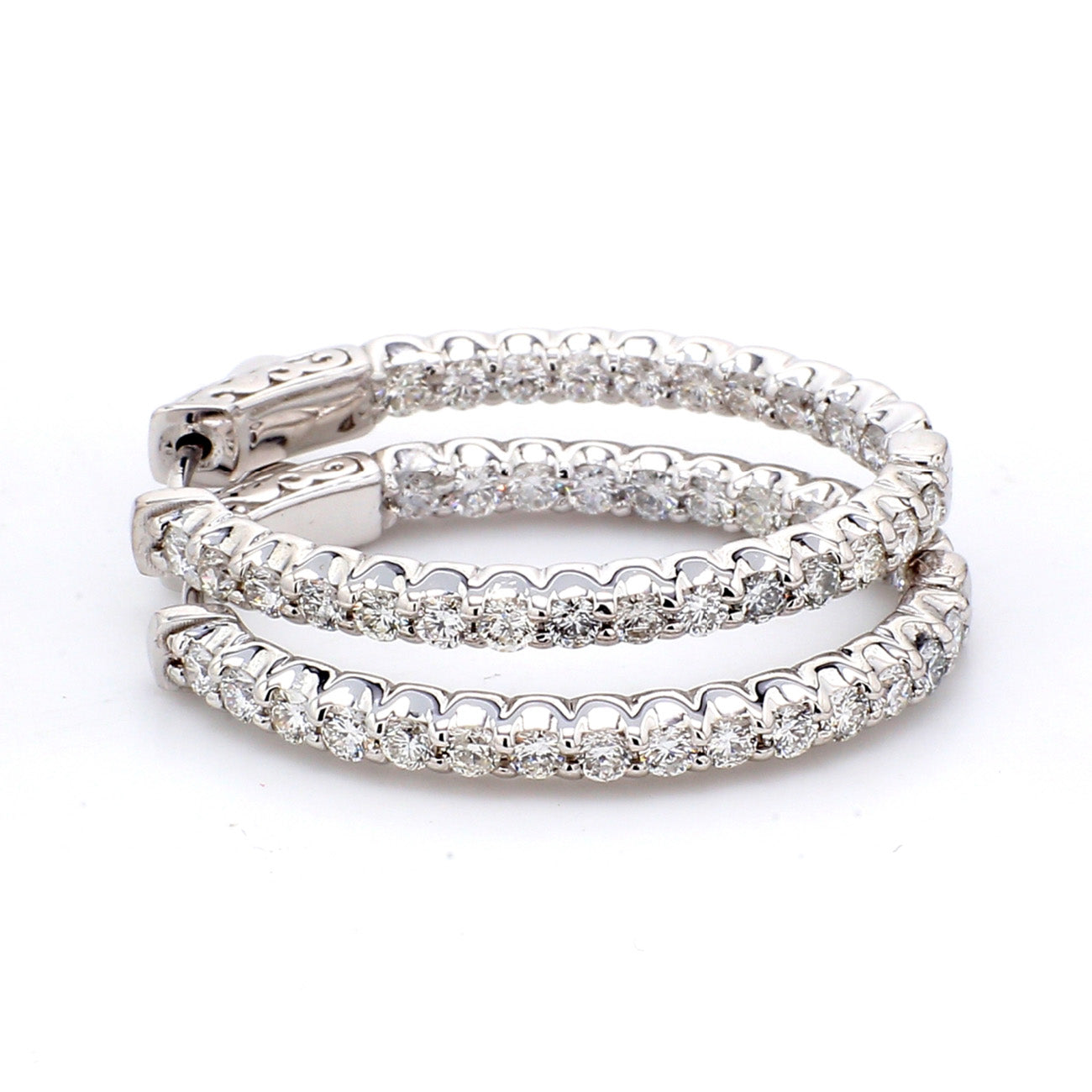 1.92 CTW Round 14 K White Gold Hoop Earrings