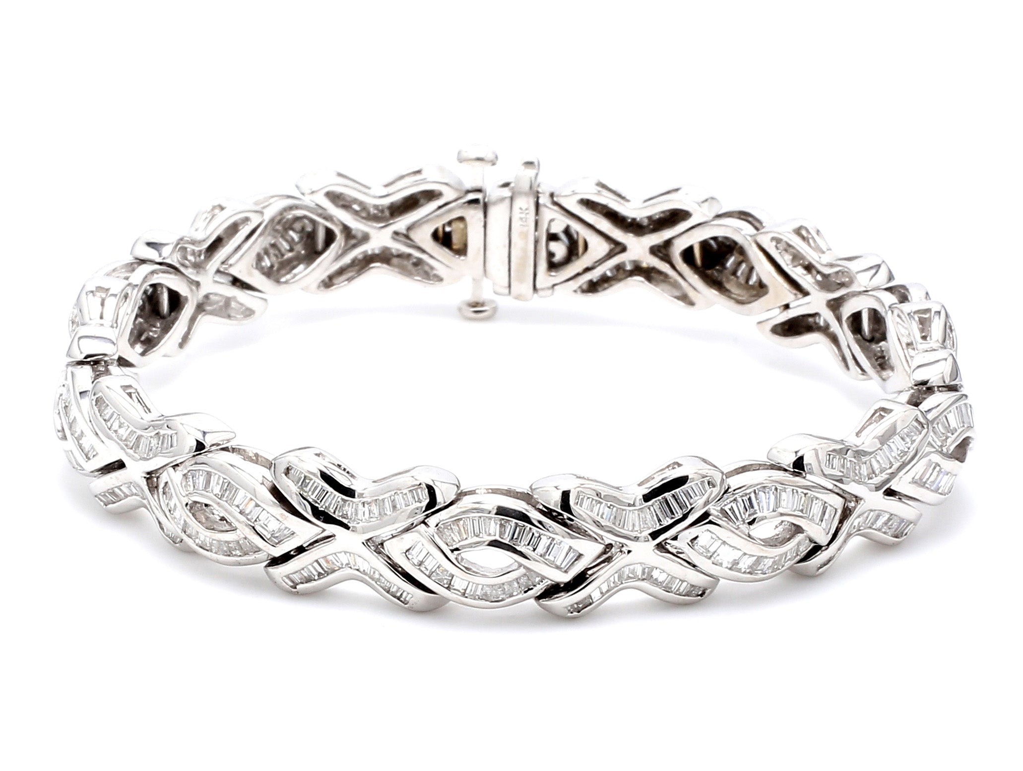 6.72 CTW Tapered Baguette 14 K White Gold (Other) Bracelet