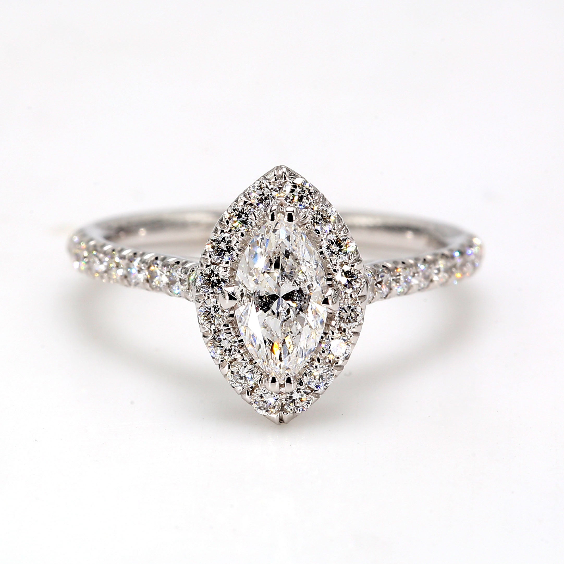 1.11 CTW Marquise 14 K White Gold Halo Engagement Ring