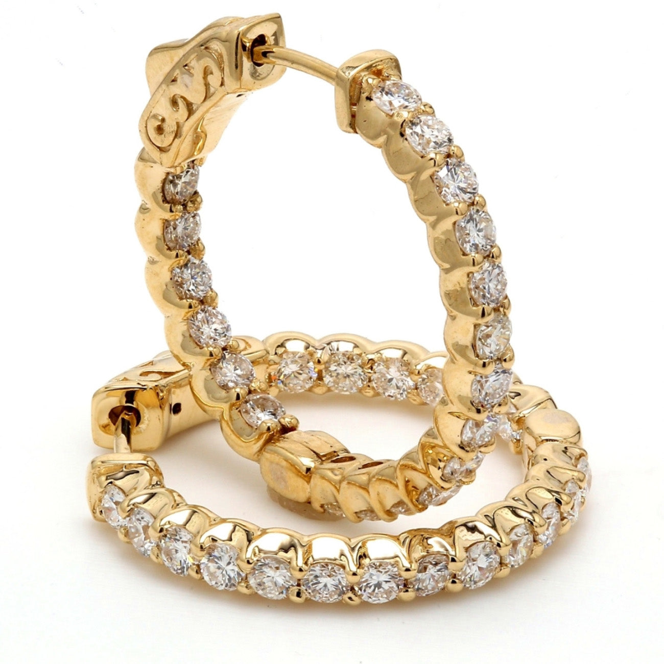 1.46 CTW Round 14 K Yellow Gold Hoop Earrings