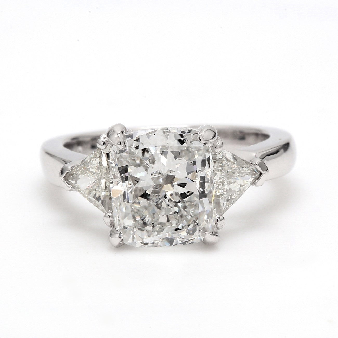 4.70 CTW Cushion Platinum Three Stone Engagement Ring