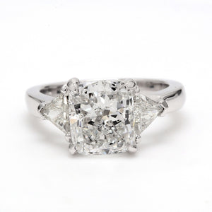 4.70 CTW Cushion Platinum Three Stone Engagement Ring