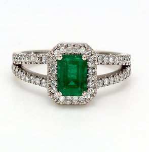 1.40 CTW Emerald Emerald 14 K White Gold Halo Engagement Ring