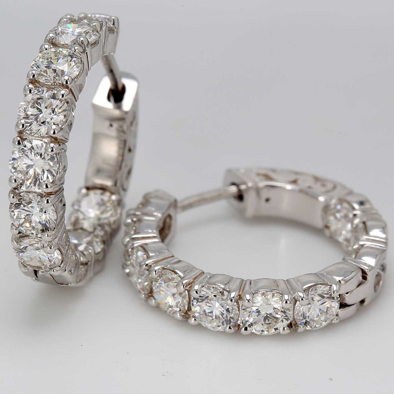 4.20 CTW Round 18 K White Gold Hoop Earrings