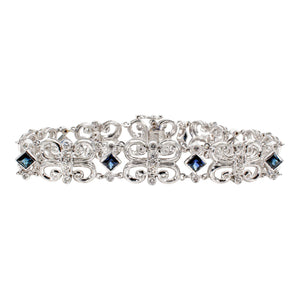 3.00 CTW Princess Sapphire 18 K White Gold Link Bracelet